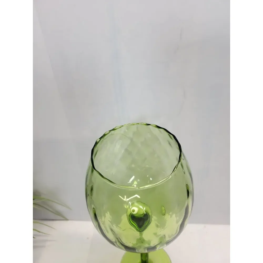 Vintage Empoli Green Glass Goblet Mid Century Italian Optic Stem Snifter Vase